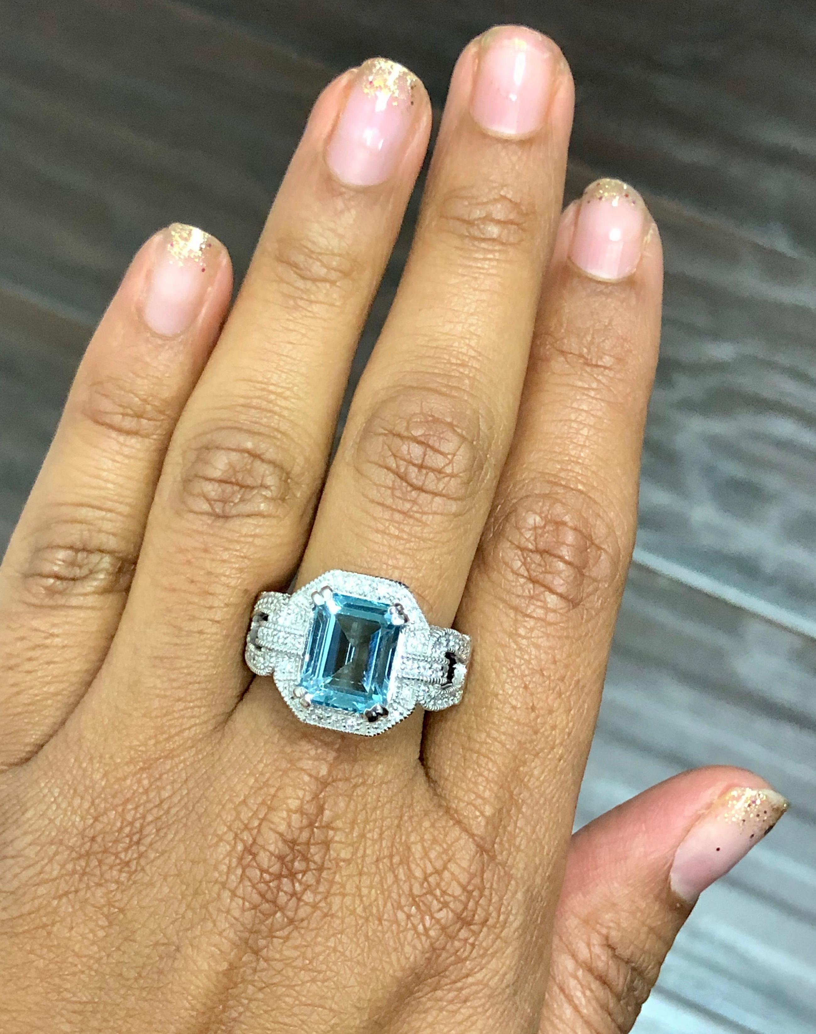 6.05 Carat Aquamarine Diamond White Gold Cocktail Ring In New Condition For Sale In Los Angeles, CA