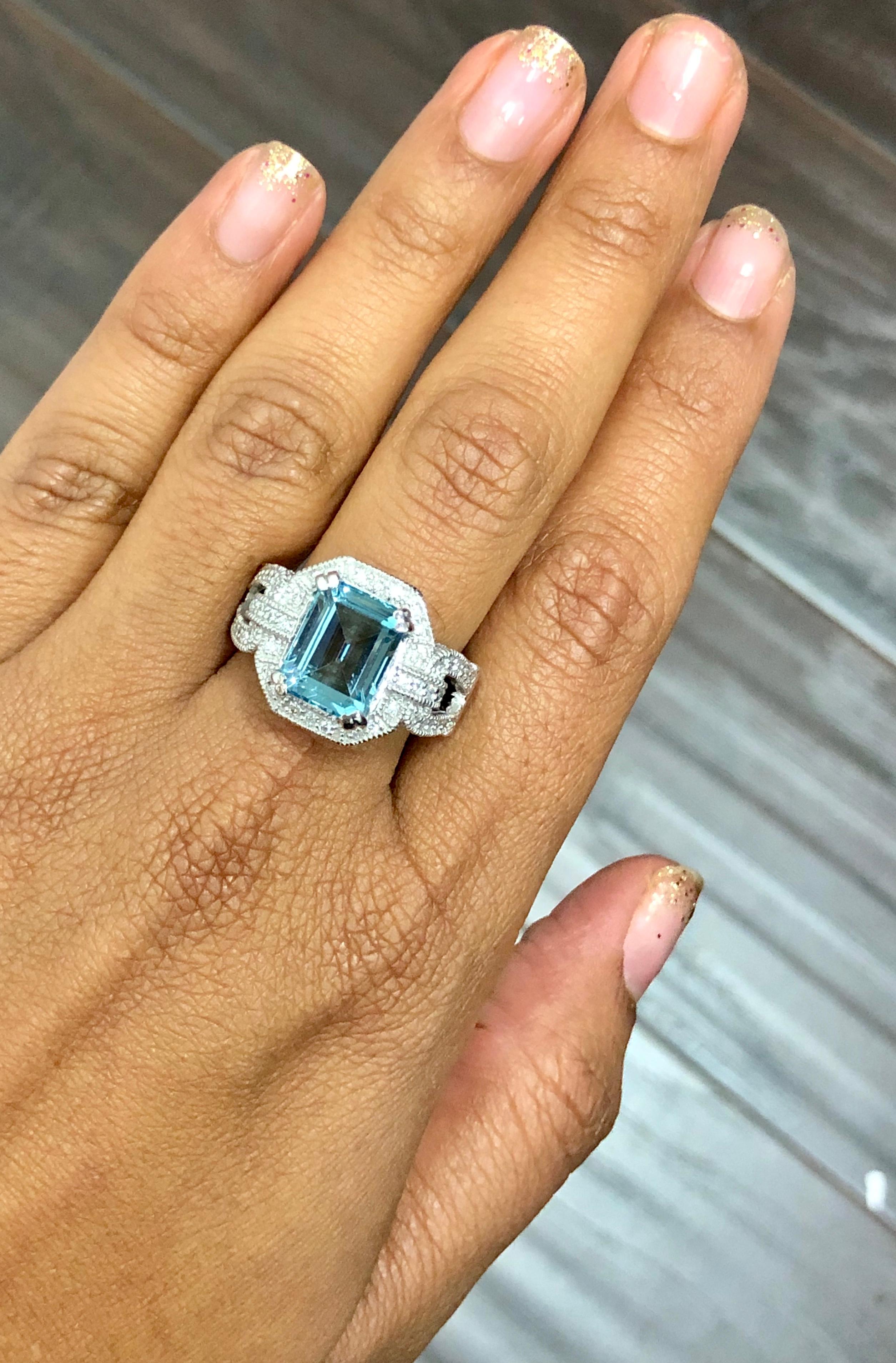 Women's 6.05 Carat Aquamarine Diamond White Gold Cocktail Ring For Sale