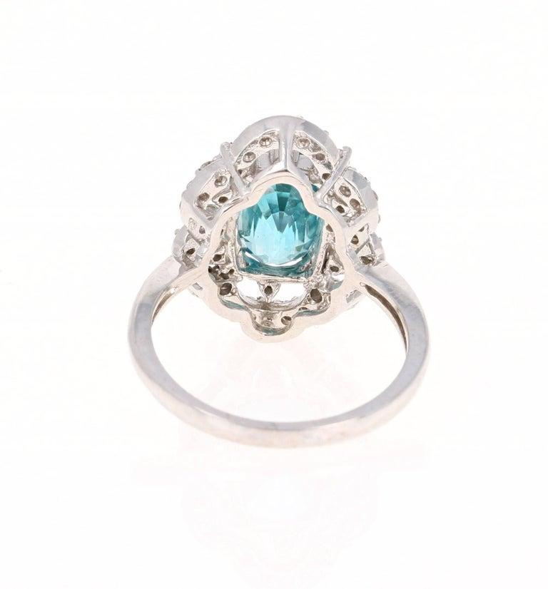 Contemporary 6.05 Carat Blue Zircon Diamond 14 Karat White Gold Ring For Sale