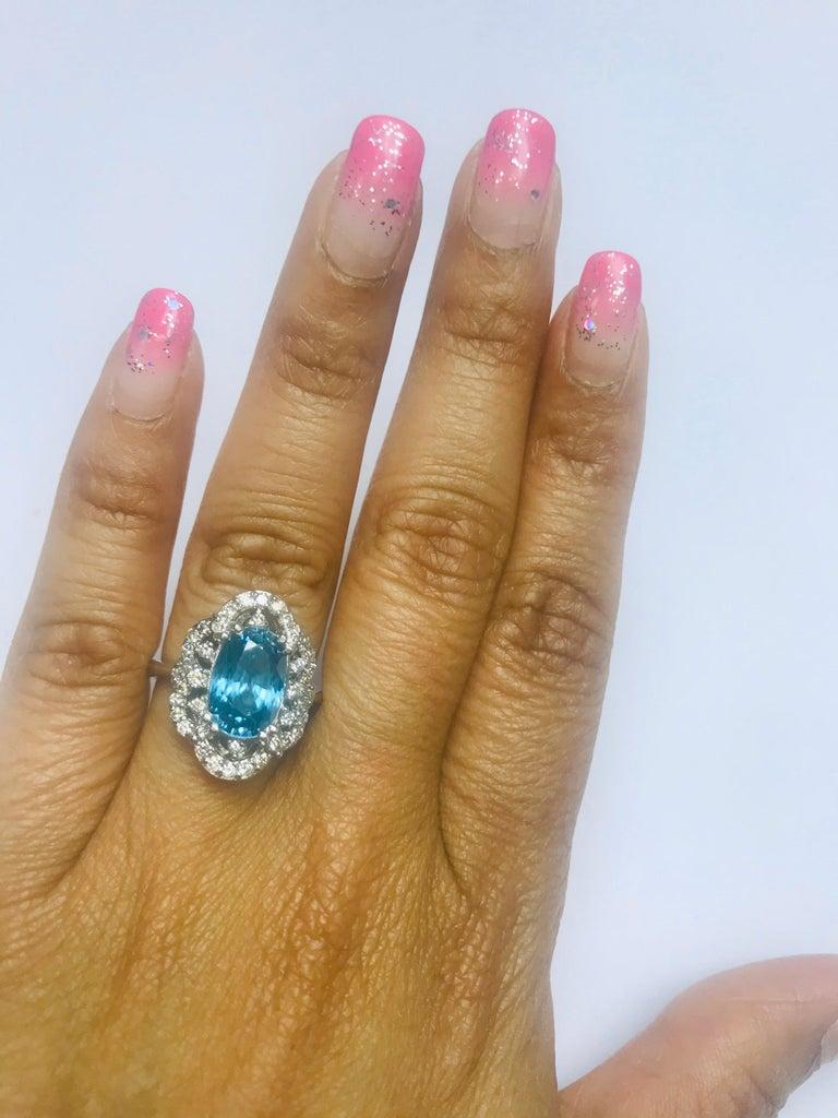 6.05 Carat Blue Zircon Diamond 14 Karat White Gold Ring In New Condition For Sale In Los Angeles, CA