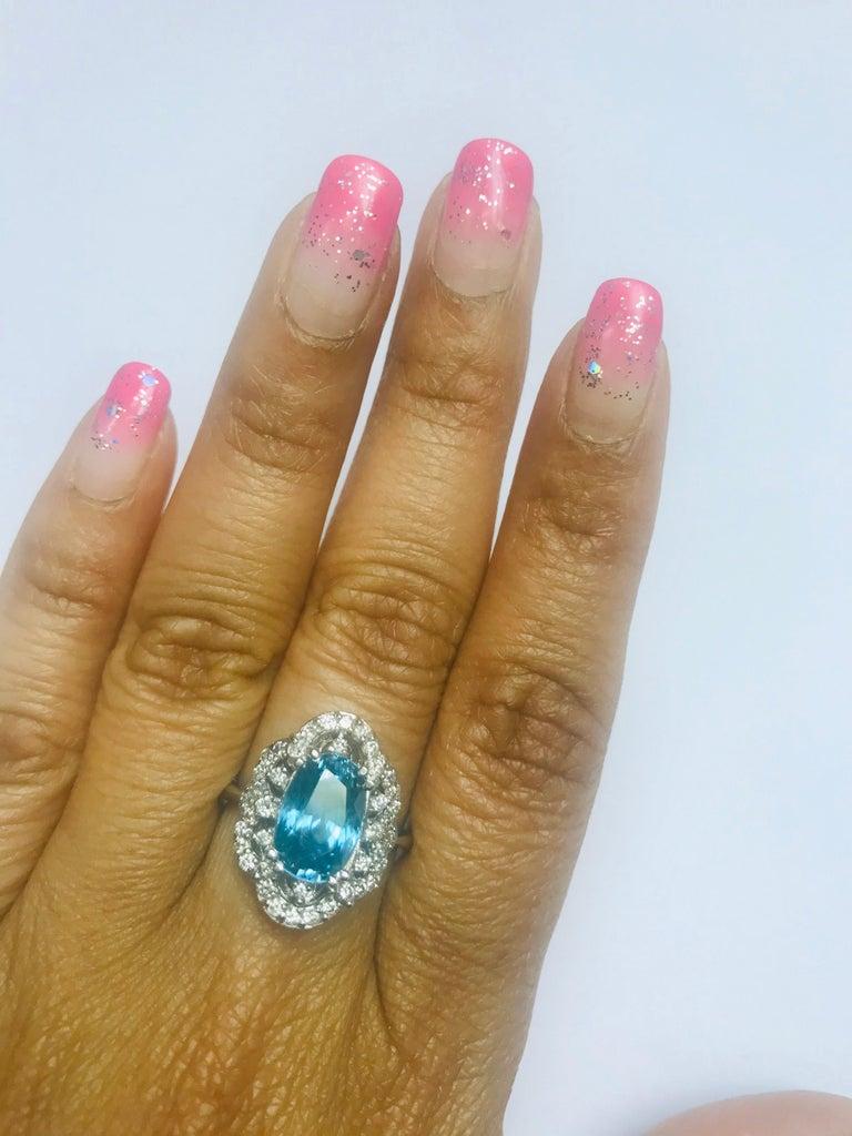 Women's 6.05 Carat Blue Zircon Diamond 14 Karat White Gold Ring For Sale