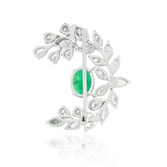 6.05 Carat Diamond Emerald 14 Karat White Gold Peacock Pendant Brooch