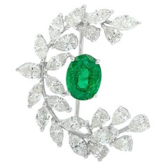 6.05 Carat Diamond Emerald 14 Karat White Gold Peacock Pendant Brooch