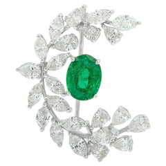 6.05 Carat Diamond Emerald 14 Karat White Gold Peacock Pendant Brooch