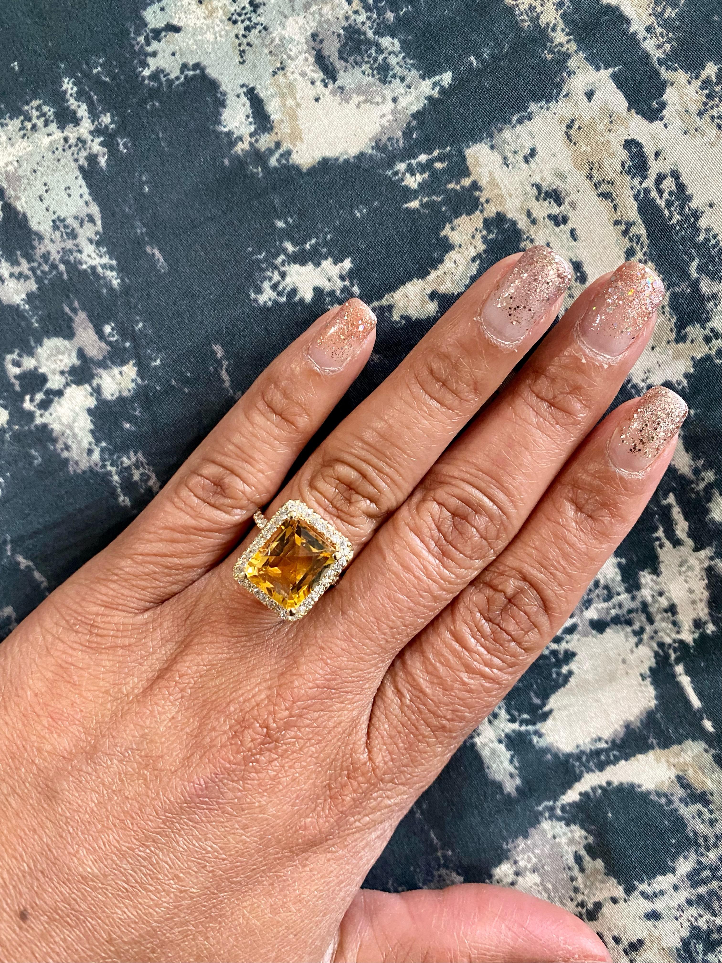Contemporary 6.05 Carat Emerald Cut Citrine Diamond 14 Karat Yellow Gold Engagement Ring