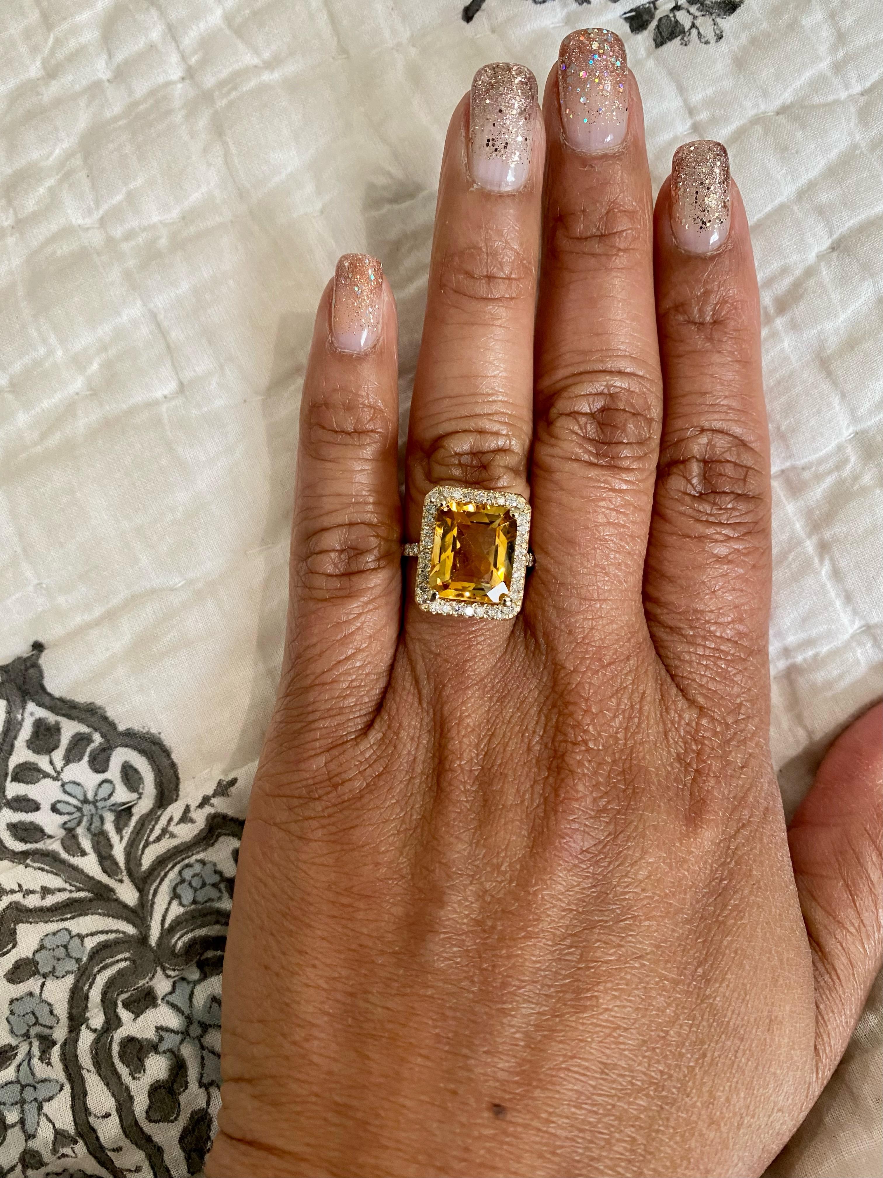 Women's 6.05 Carat Emerald Cut Citrine Diamond 14 Karat Yellow Gold Engagement Ring
