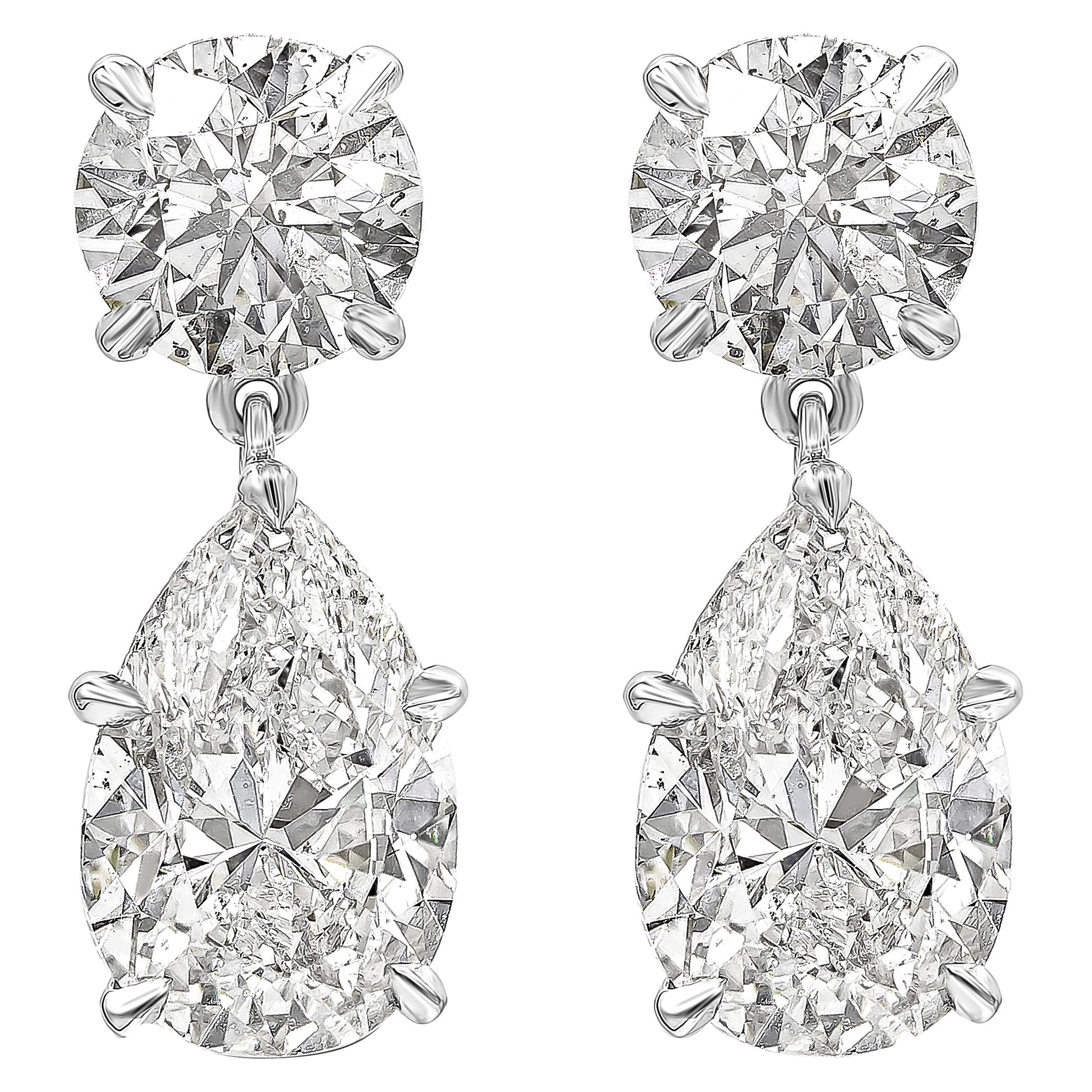 6.05 Carat GIA Certified Pear Shape Diamond Dangle Drop Earrings