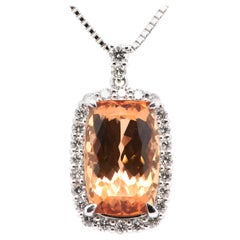 6.05 Carat, Natural, Brazil Imperial Topaz and Diamond Pendant Set in Platinum