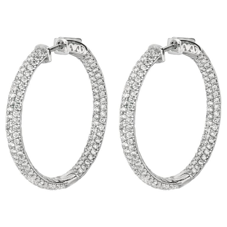 6.05 Carat Natural Diamond Pave Hoop Earrings G SI 14 Karat White Gold For  Sale at 1stDibs | diamond pave hoops, pave hoop earrings white gold