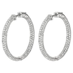6.05 Carat Natural Diamond Pave Hoop Earrings G SI 14 Karat White Gold