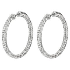 6.05 Carat Natural Diamond Pave Hoop Earrings G SI 14 Karat White Gold