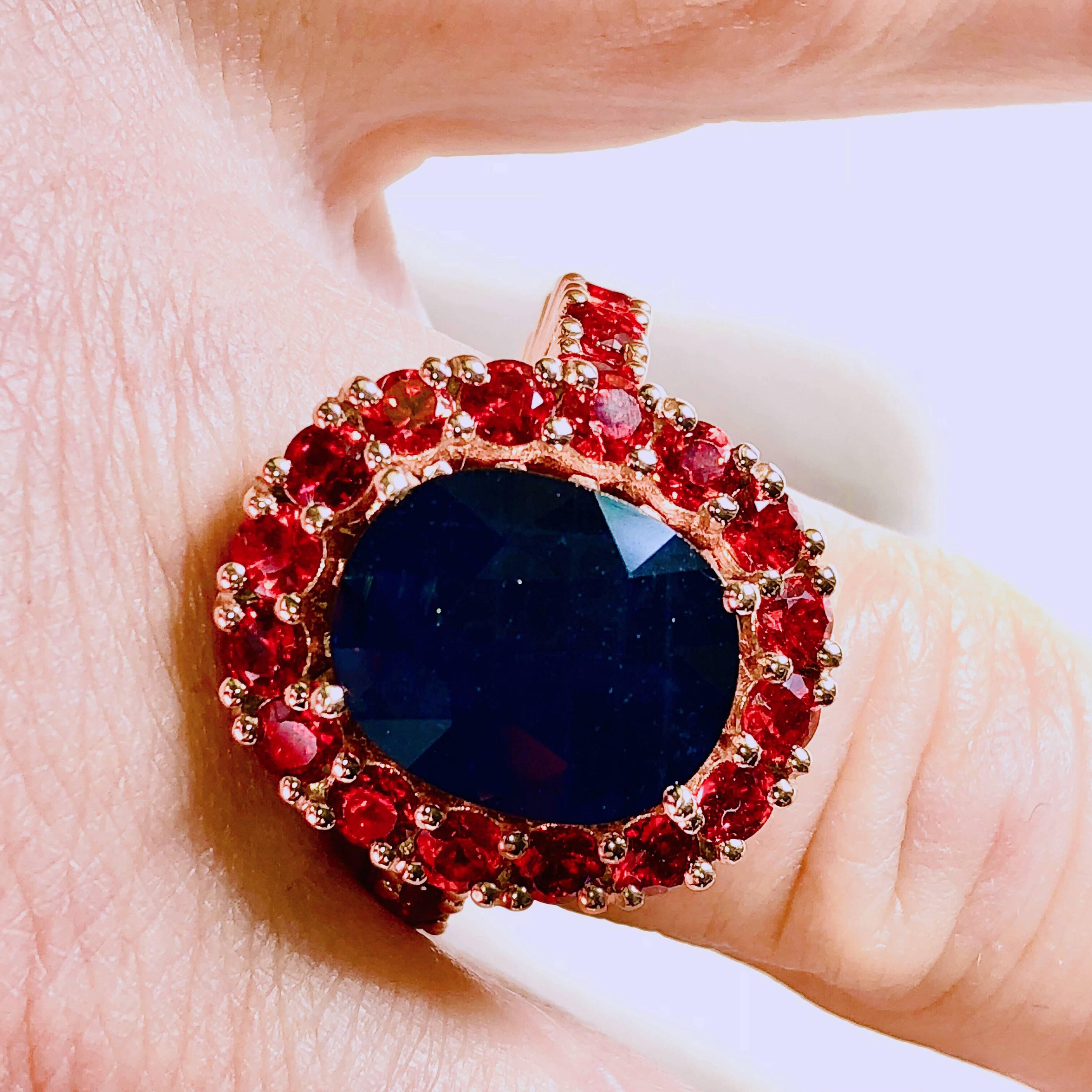 6.05 Carat Natural Oval Sapphire 3.81 Carat Red Spinel Cocktail Ring 6