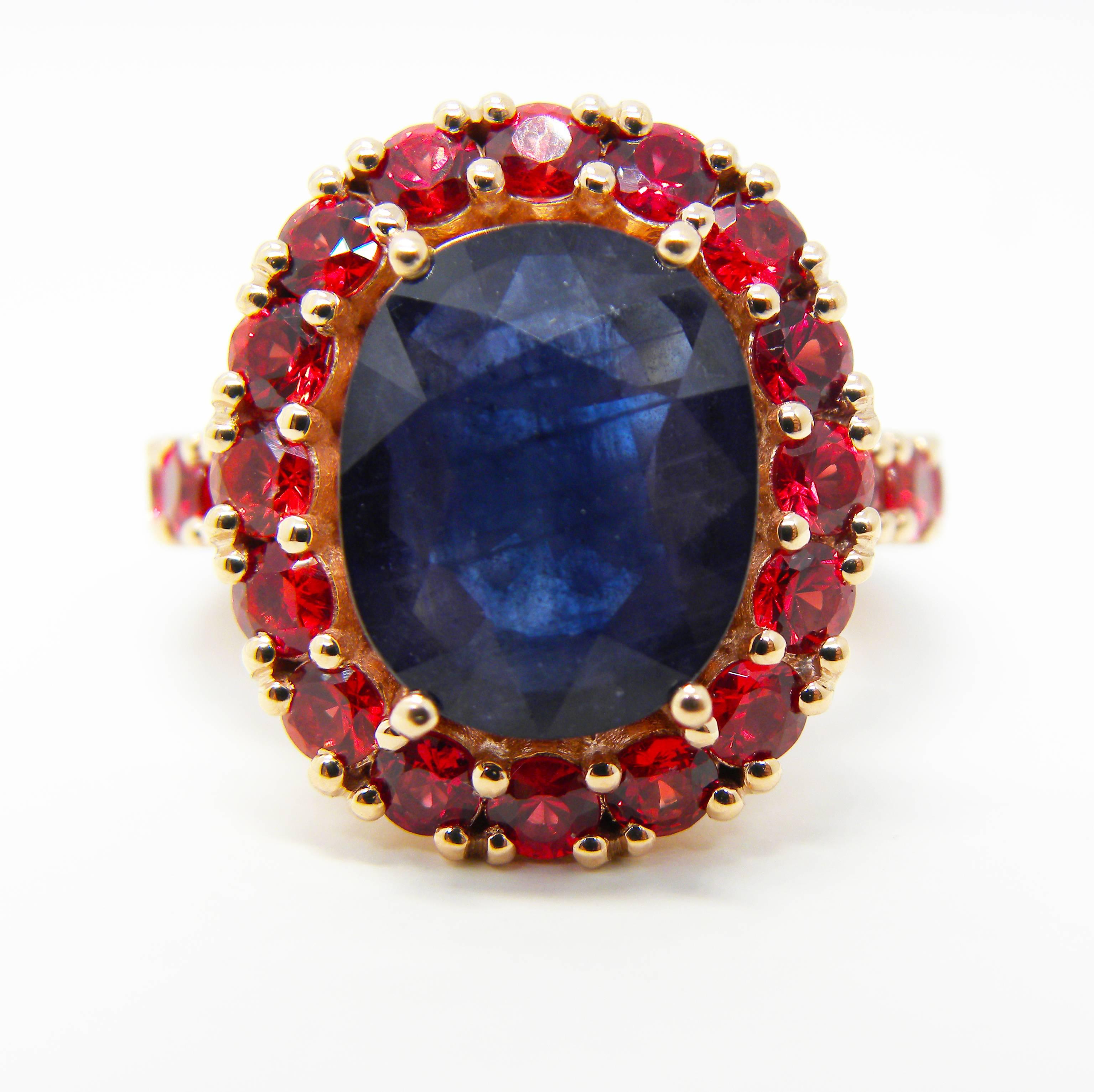 Women's 6.05 Carat Natural Oval Sapphire 3.81 Carat Red Spinel Cocktail Ring