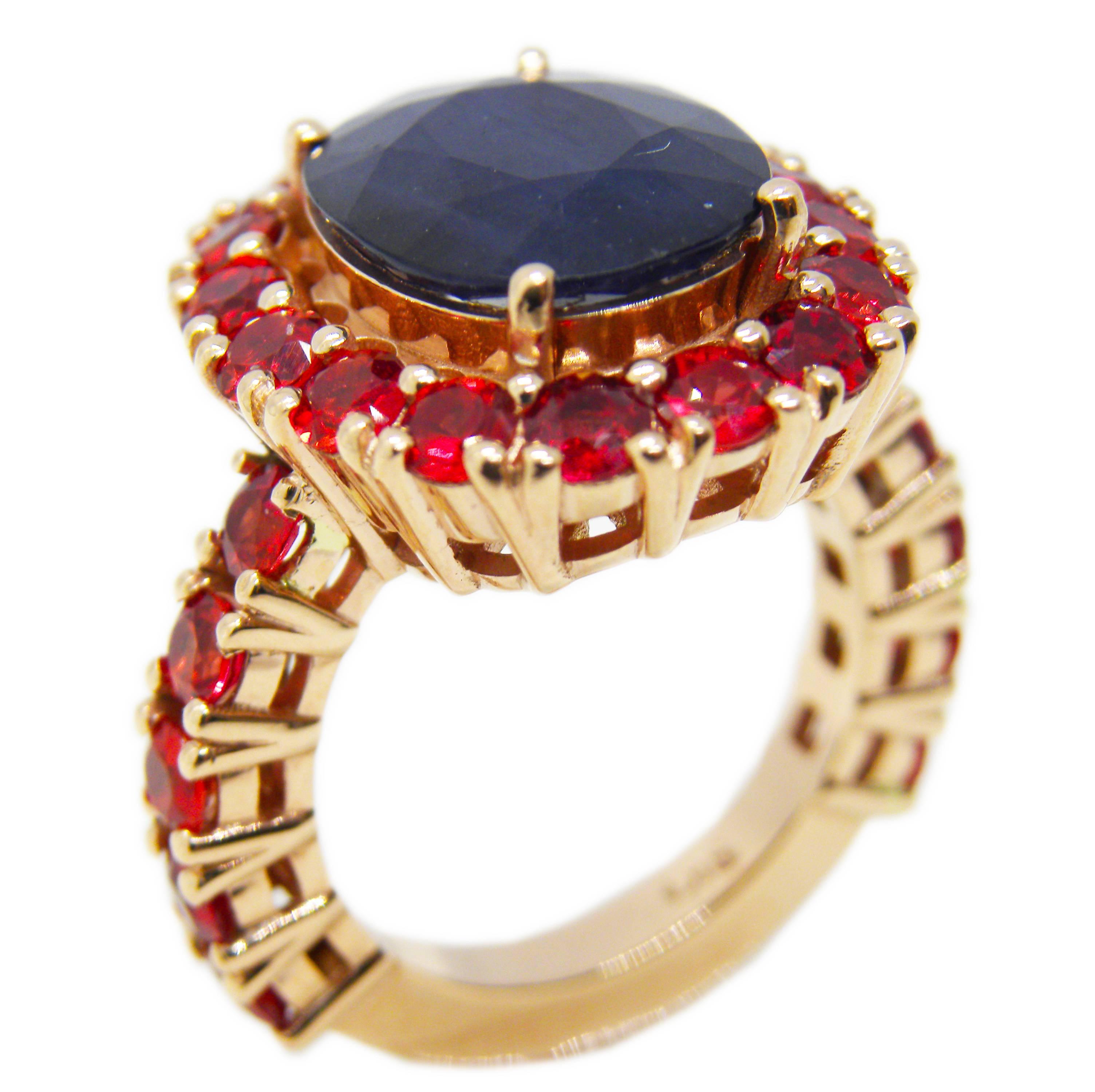 6.05 Carat Natural Oval Sapphire 3.81 Carat Red Spinel Cocktail Ring 3