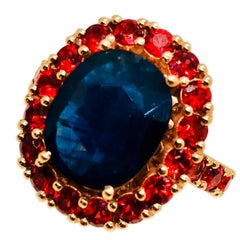 6.05 Carat Natural Oval Sapphire 3.81 Carat Red Spinel Cocktail Ring
