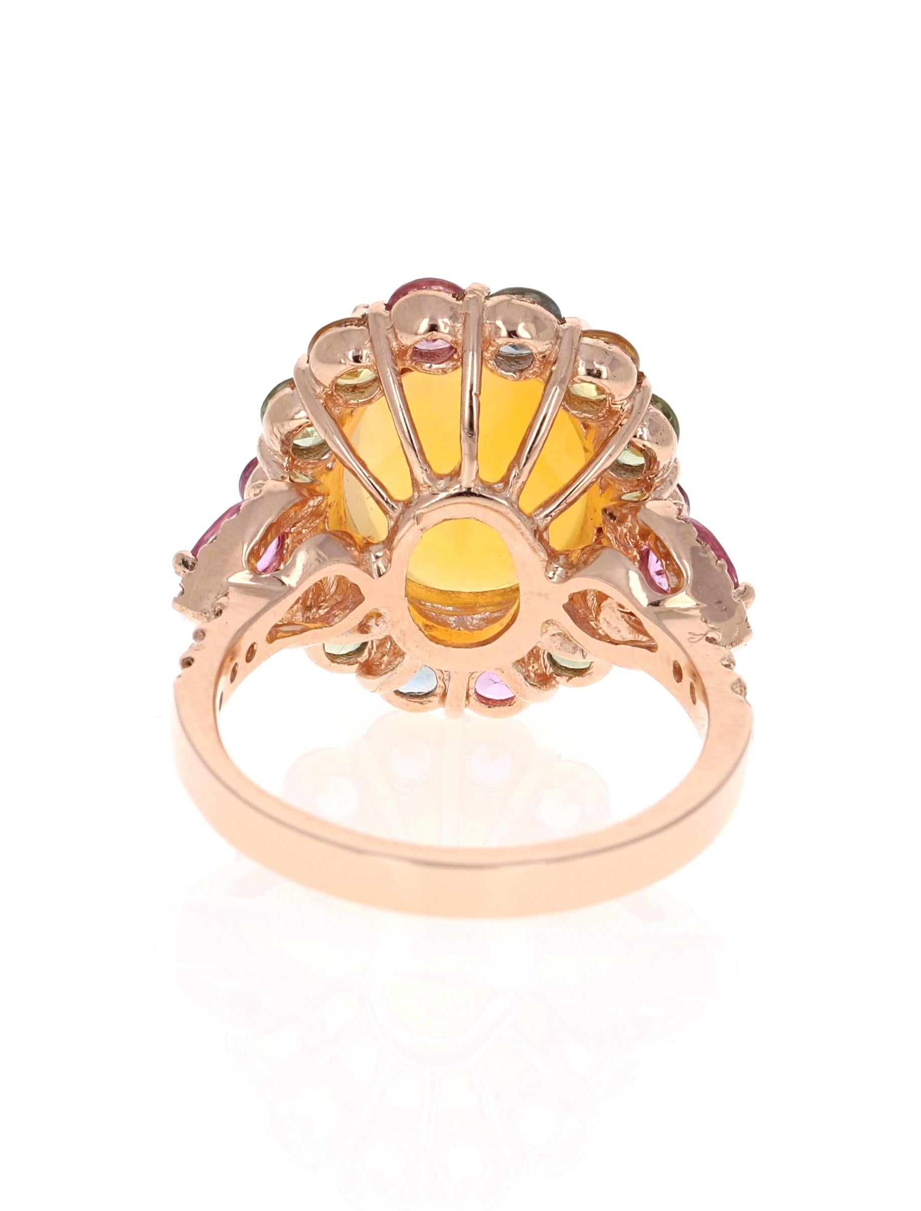 6.05 Carat Natural Opal Multi Sapphire Diamond 14 Karat Rose Gold Cocktail Ring In New Condition In Los Angeles, CA