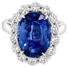 6.05 Carat Oval Cut Ceylon Sapphire with 1.40ctw Diamond Halo Cocktail Ring