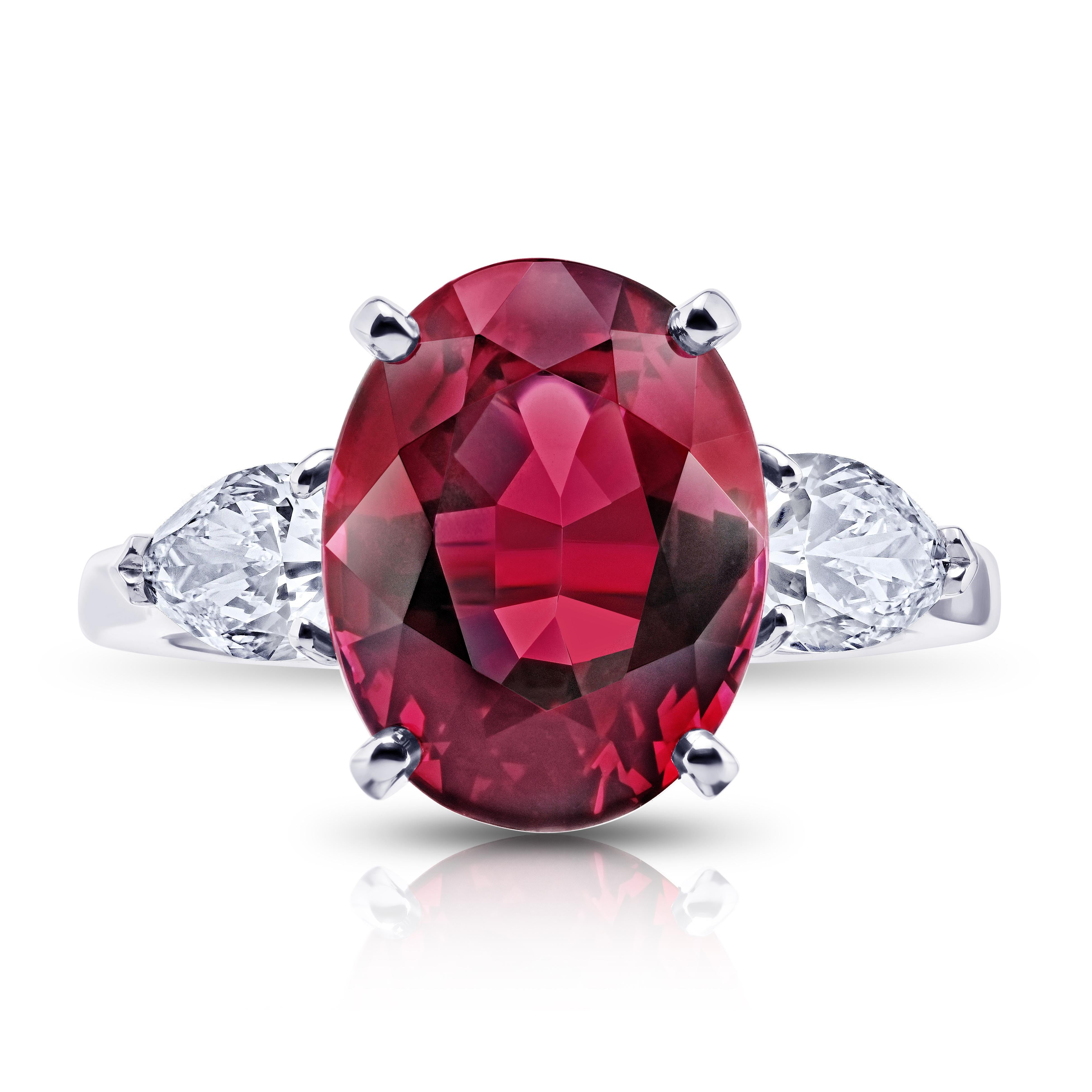 6.05 carat Oval Red Spinel with Diamonds .93 carats set in a handmade Plat & 18k Yellow ring