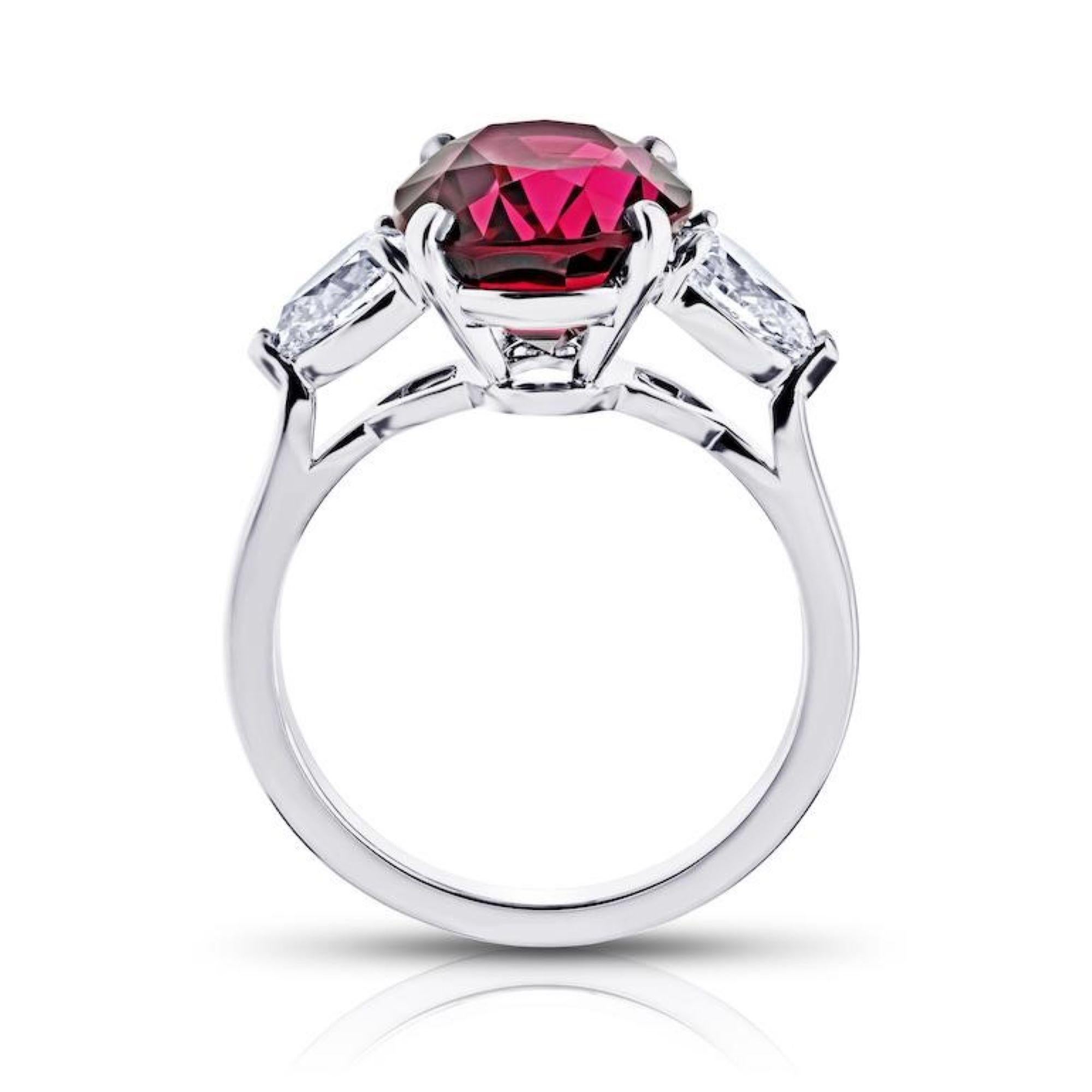 Oval Cut 6.05 Carat Oval Red Spinel and Diamond Platinum Ring For Sale