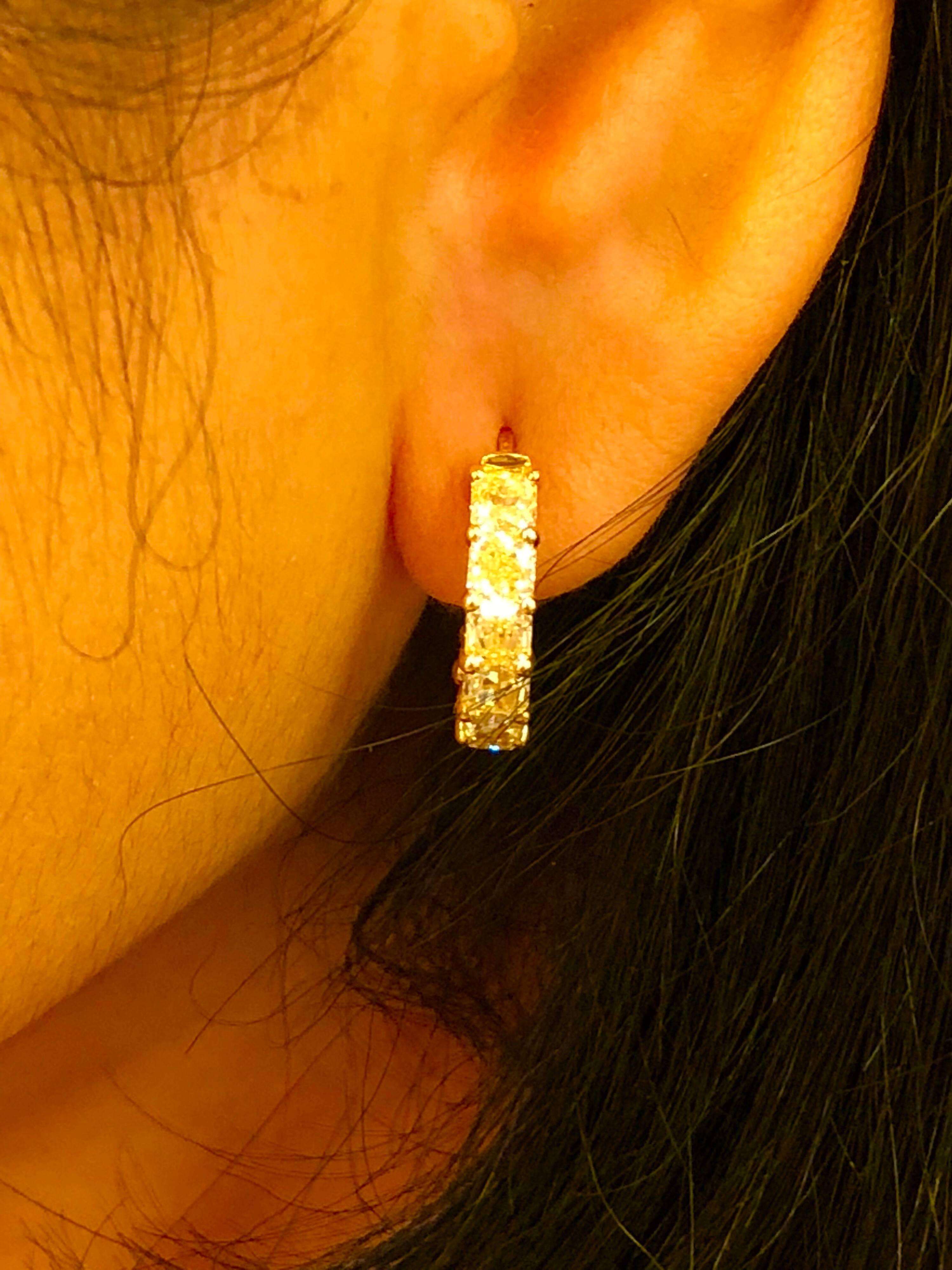 Modern 6.05 Carat Radiant Fancy Yellow Diamond Hoop Earrings