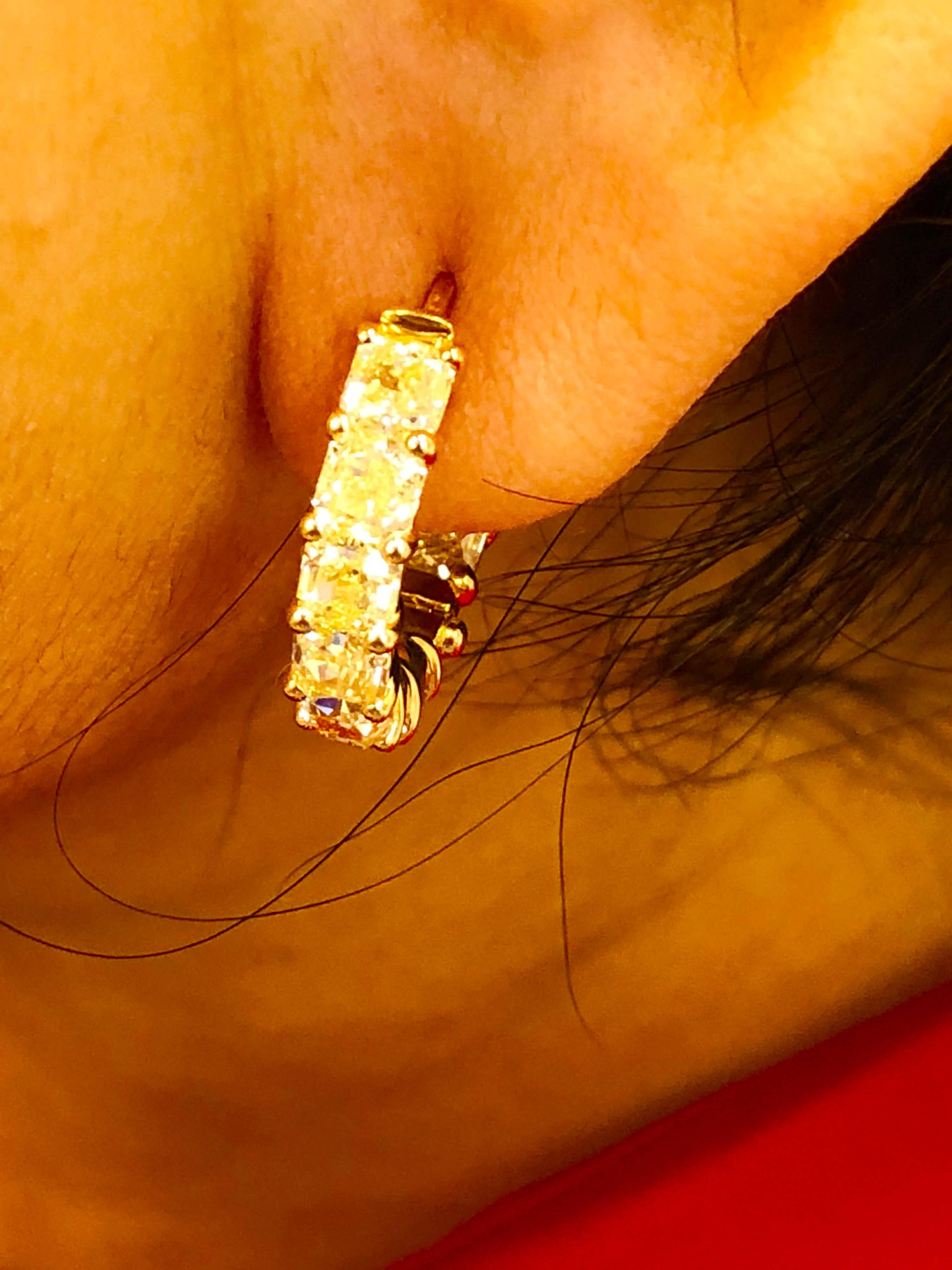 Women's 6.05 Carat Radiant Fancy Yellow Diamond Hoop Earrings