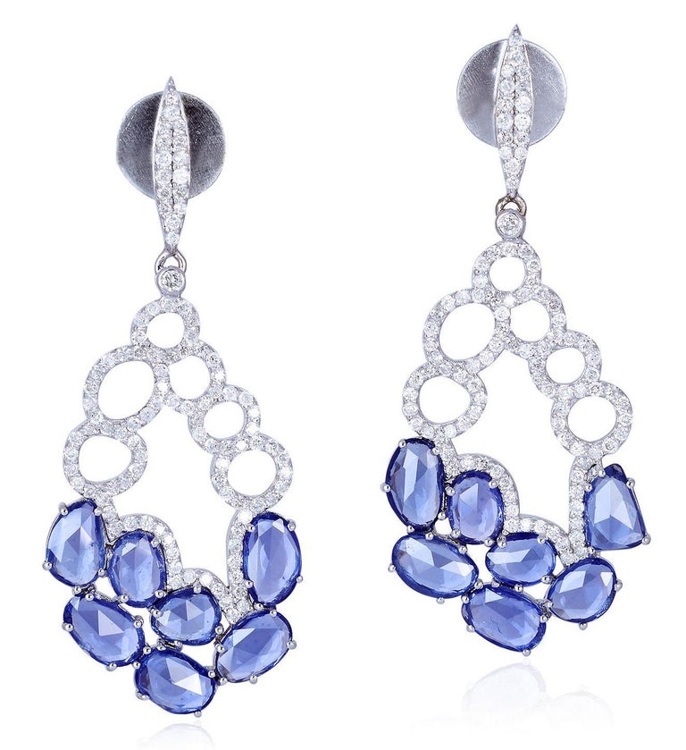 6.05 Carat Sapphire Diamond 18 Karat Gold Earrings For Sale at 1stDibs