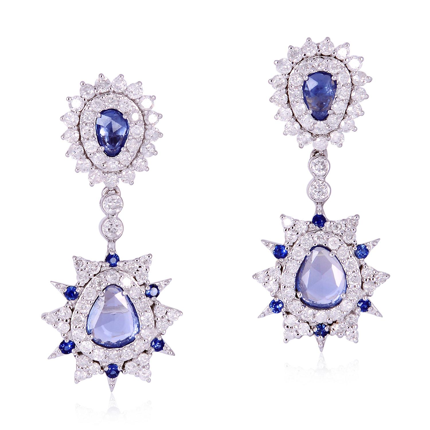 Contemporary Sapphire Diamond 18 Karat White Gold Earrings For Sale