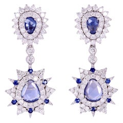 Boucles d'oreilles en or blanc 18 carats avec saphir et diamants