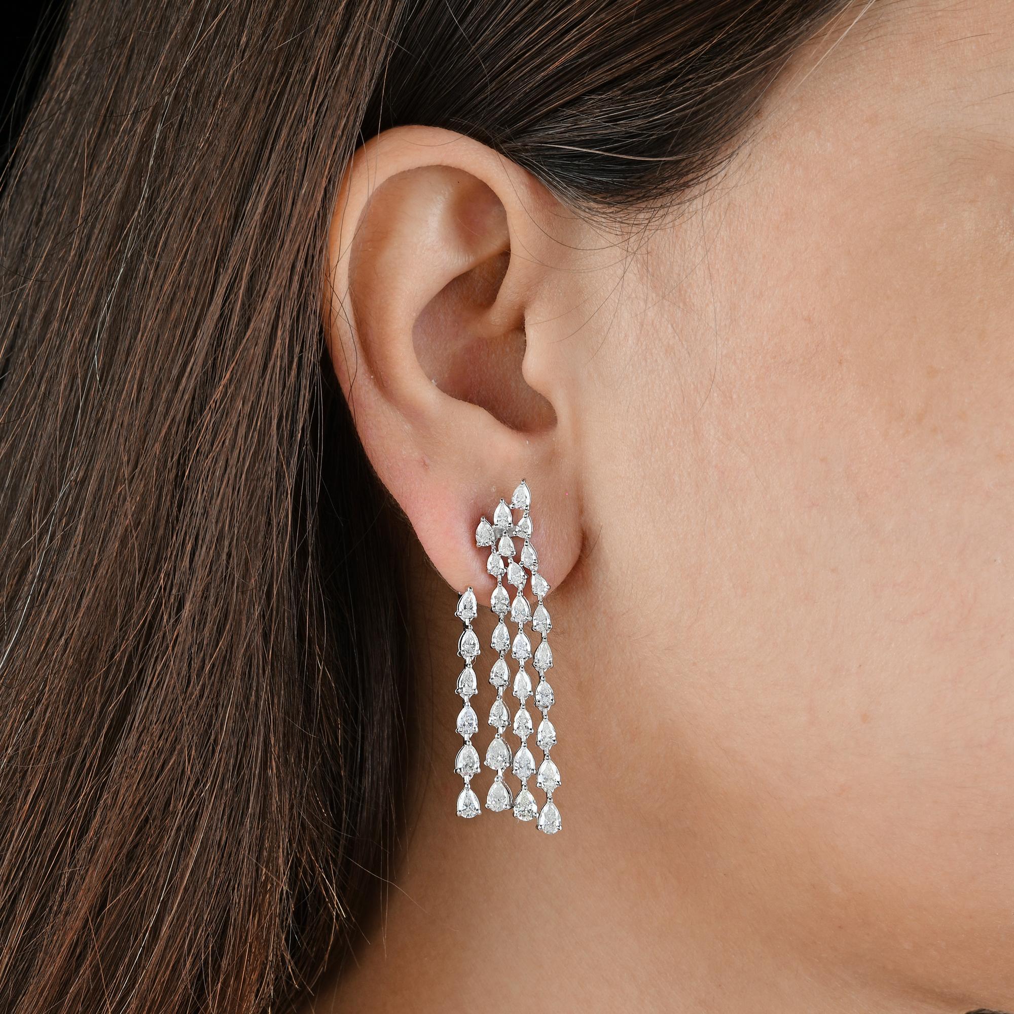 6,05 quilates SI Claridad HI Color Pendientes Chaqueta Diamante Pera Oro Blanco 18 Kilates Moderno en venta