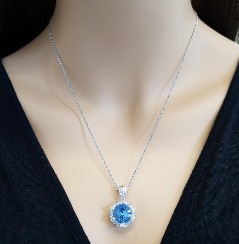 6.05 Carat Swiss Blue Topaz and Diamond Pendant Necklace in 14 Karat ...