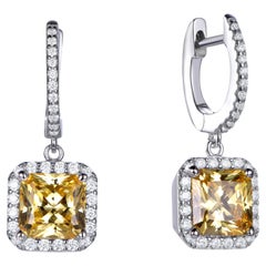 Boucles d'oreilles pendantes en argent sterling avec zirconia cubic jaune de 6,05 carats et motif miel