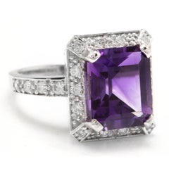 6,05 Karat beeindruckender Ring mit natürlichem Amethyst und Diamant aus 14 Karat Weißgold