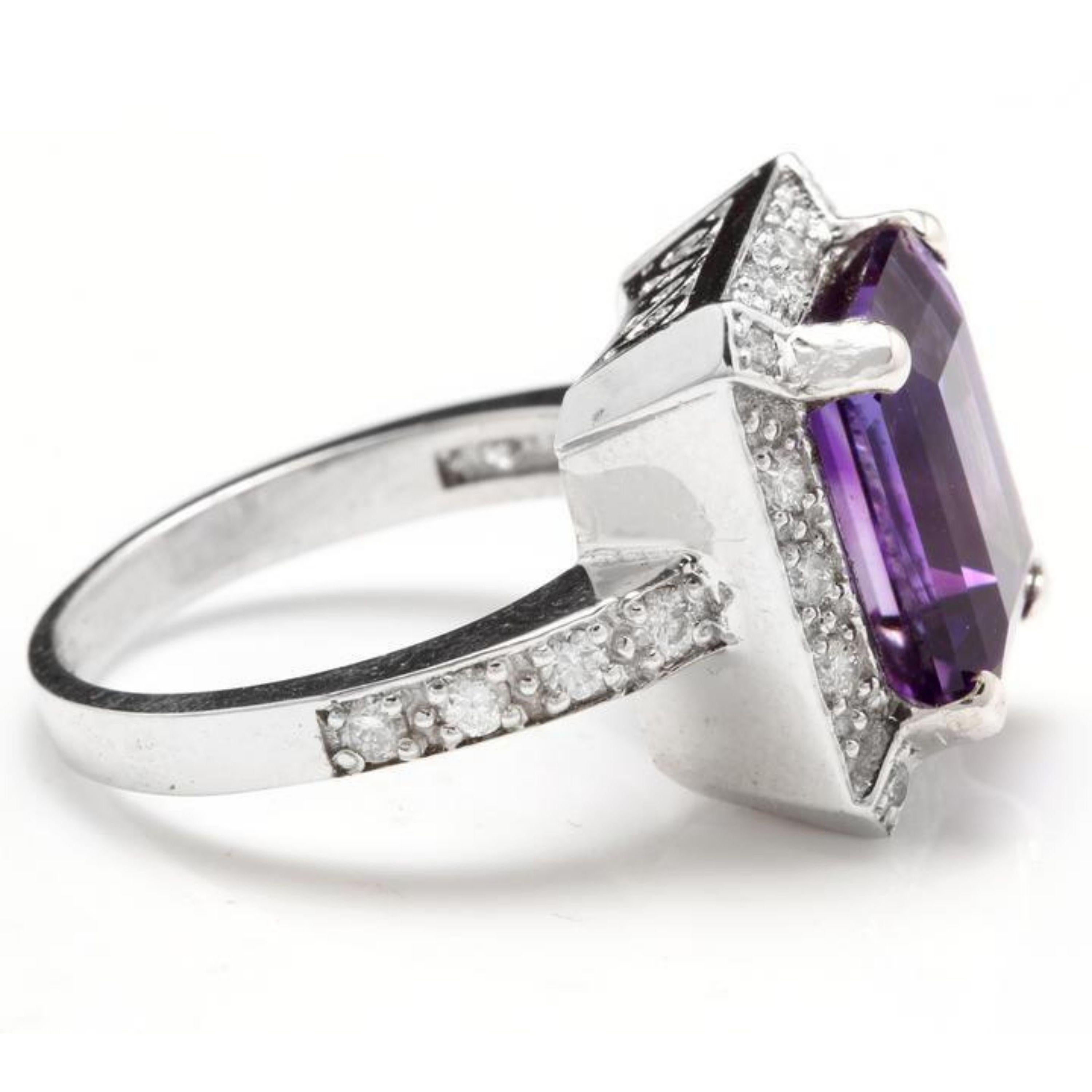 Mixed Cut 6.05 Carat Impressive Natural Amethyst and Diamond 14 Karat White Gold Ring For Sale