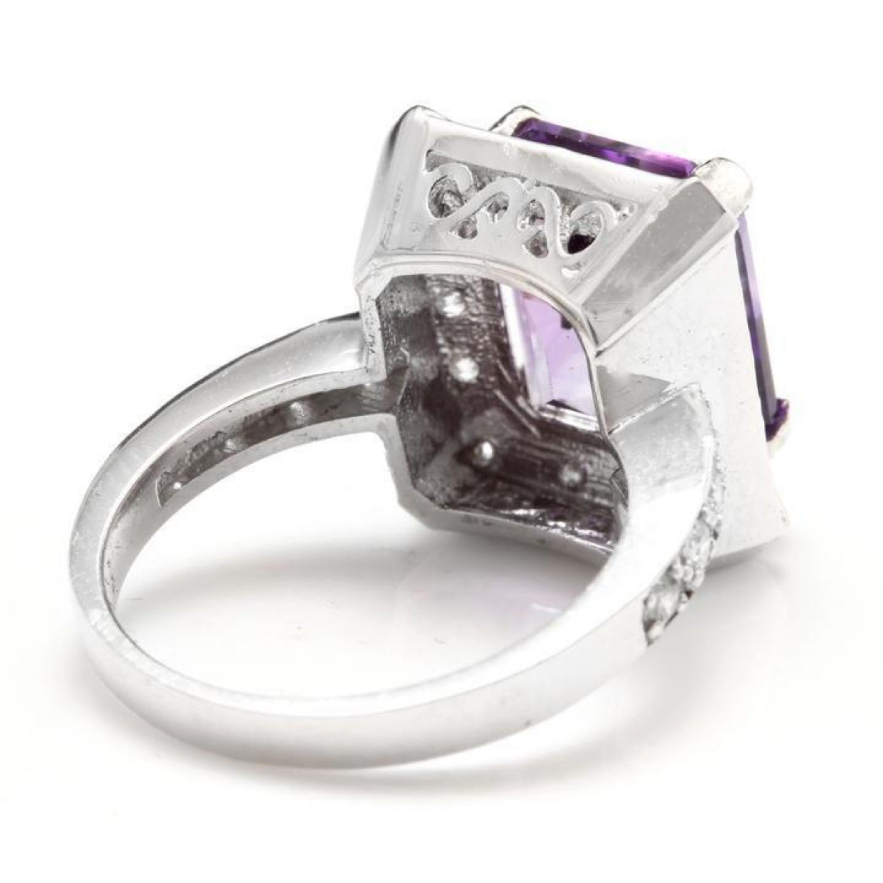 6.05 Carat Impressive Natural Amethyst and Diamond 14 Karat White Gold Ring In New Condition For Sale In Los Angeles, CA