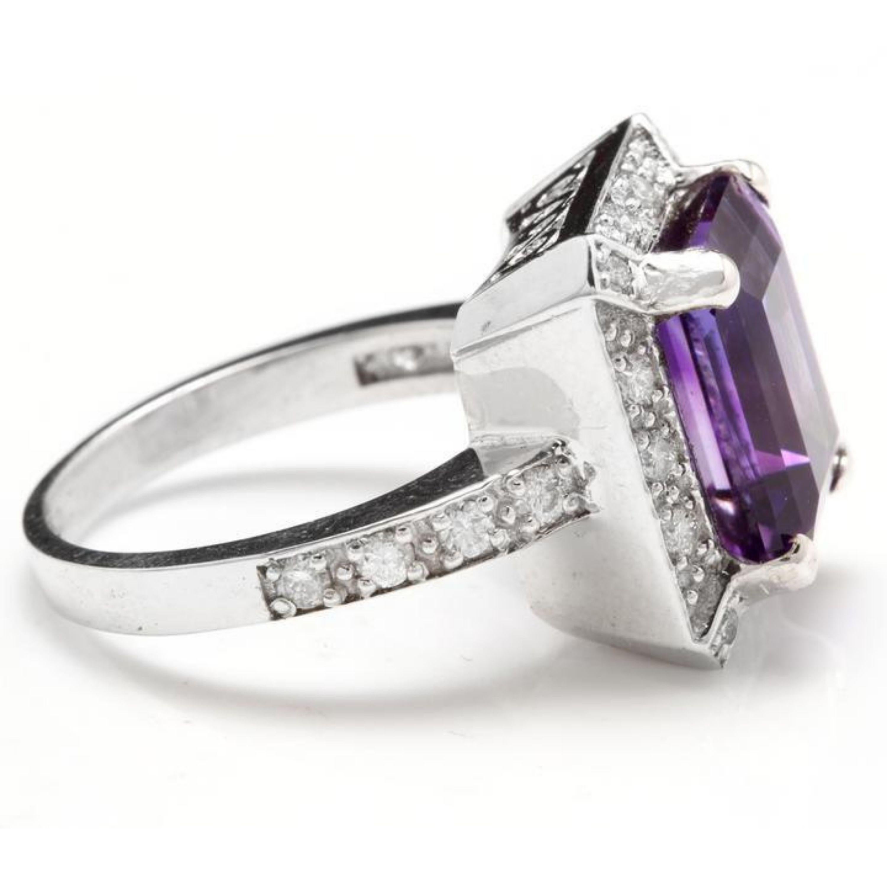 6,05 Quilates Impresionante Anillo de Amatista Natural y Diamante en Oro Blanco de 18 Kilates Corte mixto en venta
