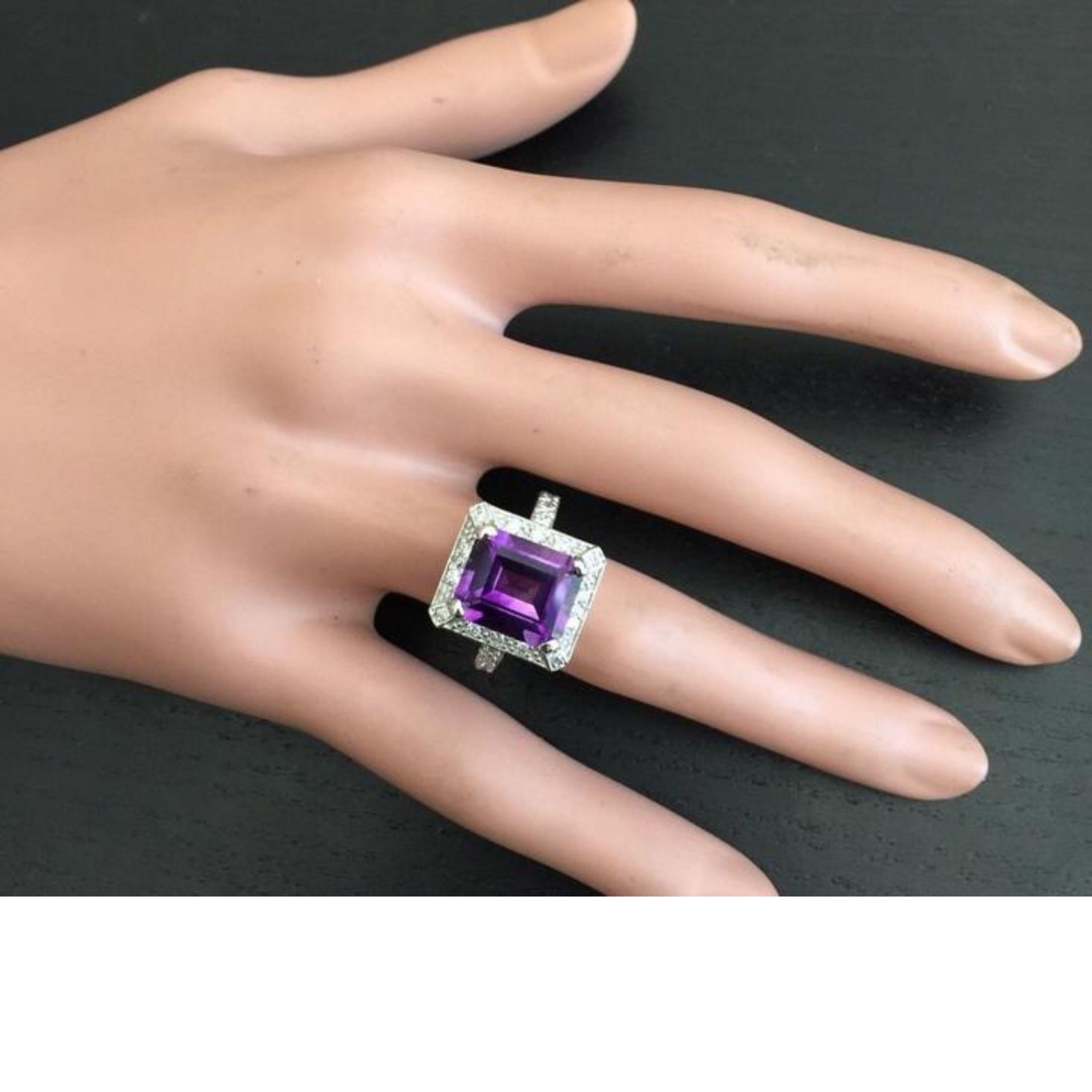 6,05 Quilates Impresionante Anillo de Amatista Natural y Diamante en Oro Blanco de 18 Kilates en venta 1