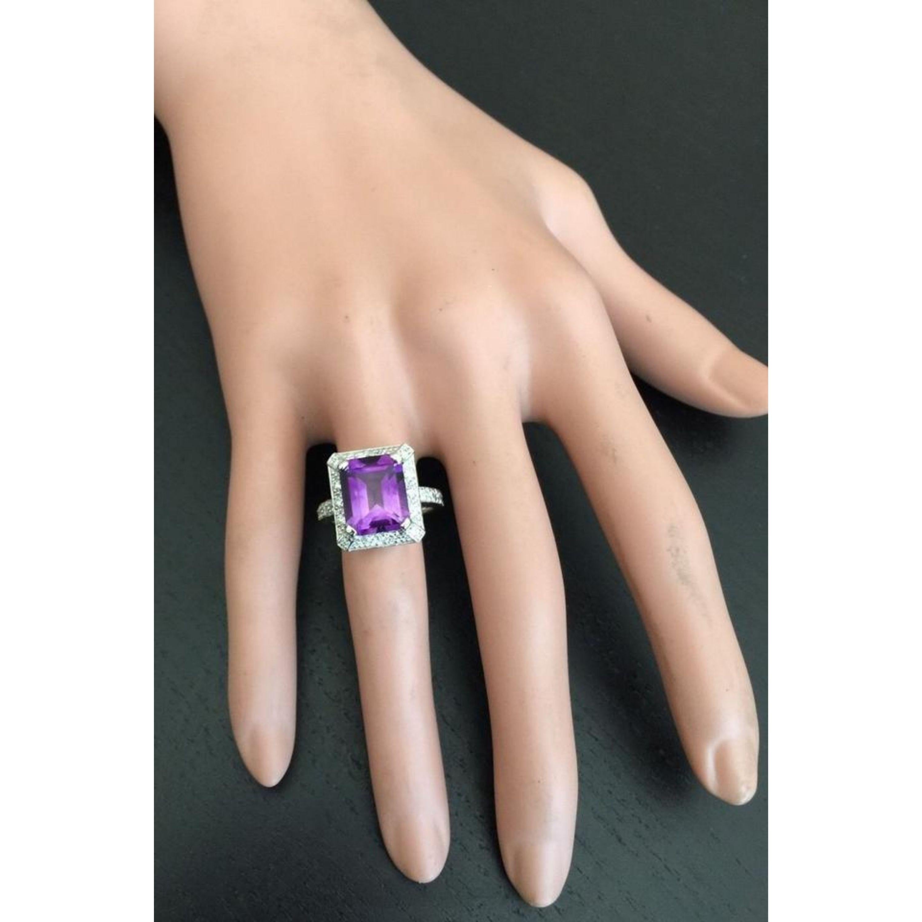 6,05 Quilates Impresionante Anillo de Amatista Natural y Diamante en Oro Blanco de 18 Kilates en venta 2