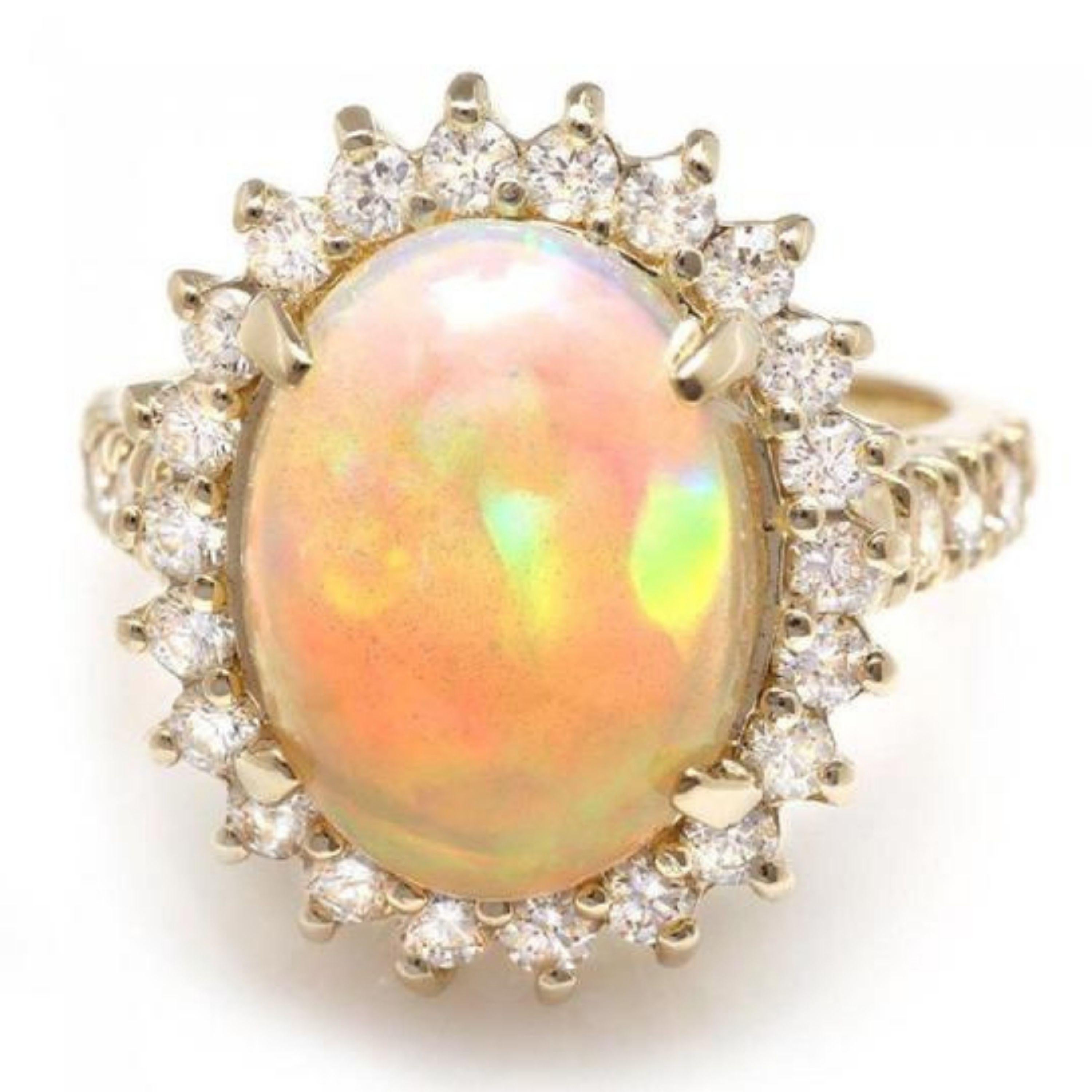 6.05 Ct Natural Impressive Ethiopian Opal and Diamond 14 Karat Solid Gold Ring In New Condition For Sale In Los Angeles, CA