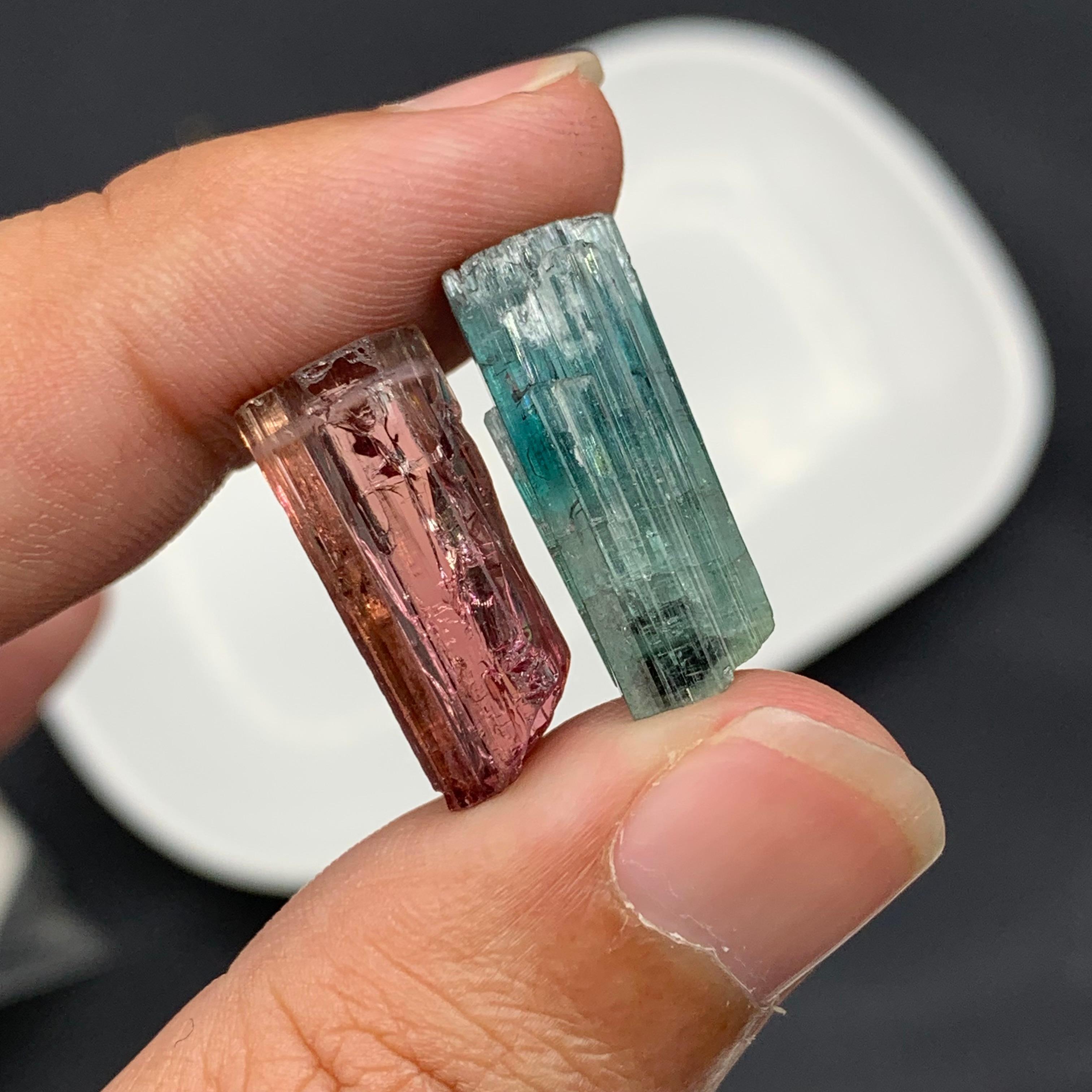Contemporary 6.05 Grams Magnificent Natural Tourmaline Crystals Reverse Pair From Afghanistan For Sale