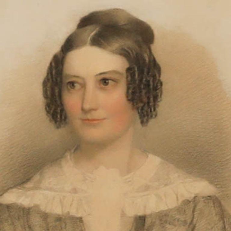 A charming portrait in watercolour and pencil depicting Mary Walker, sister of Richard Walker M.P. of Notting Hill. Part of a pair of portrait studies of Richard Walker's siblings with the other being signed and dated. Well presented in a maple