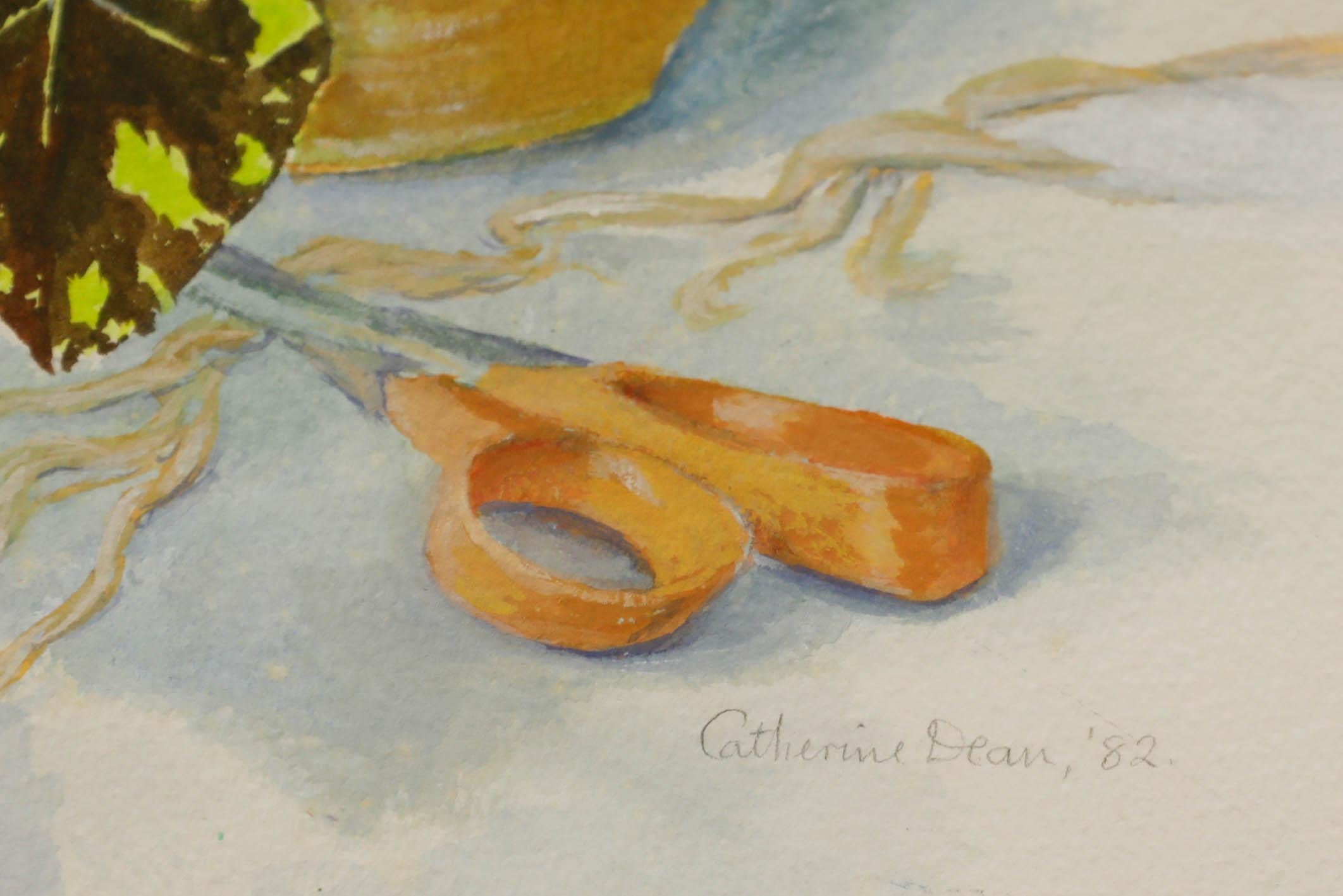 Catherine Dean (1905-1983) - Aquarelle encadrée du 20e siècle, Begonia en pot en vente 1