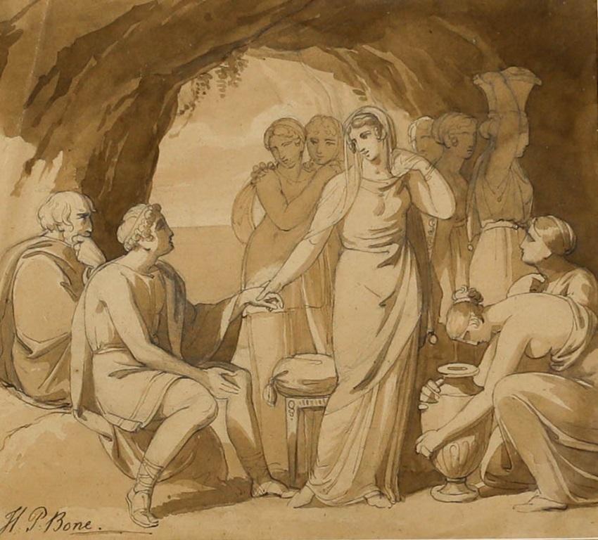 Henry Pierce Bone (1779-1855) - Aquarelle du début du 19e siècle, Look of Love - Art de Unknown