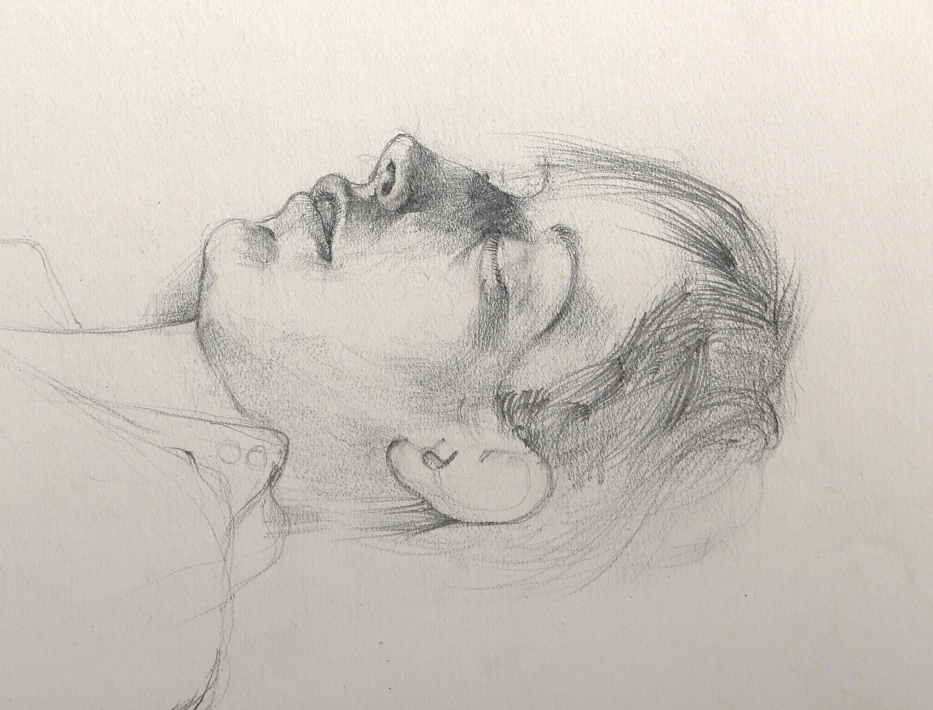 Mujer durmiendo, dibujo moderno a lápiz de Seymour Leichman en venta 1