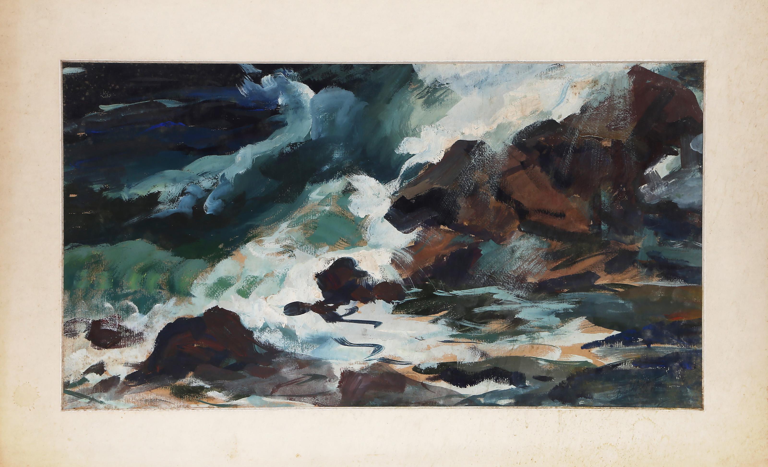 Paesaggio marino, pittura acrilica espressionista astratta su carta di Arnold Hoffmann - Art Espressionismo astratto di Arnold Hoffmann Sr