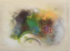 Sinfonía verde, dibujo al pastel expresionista abstracto de Souleymane Keita