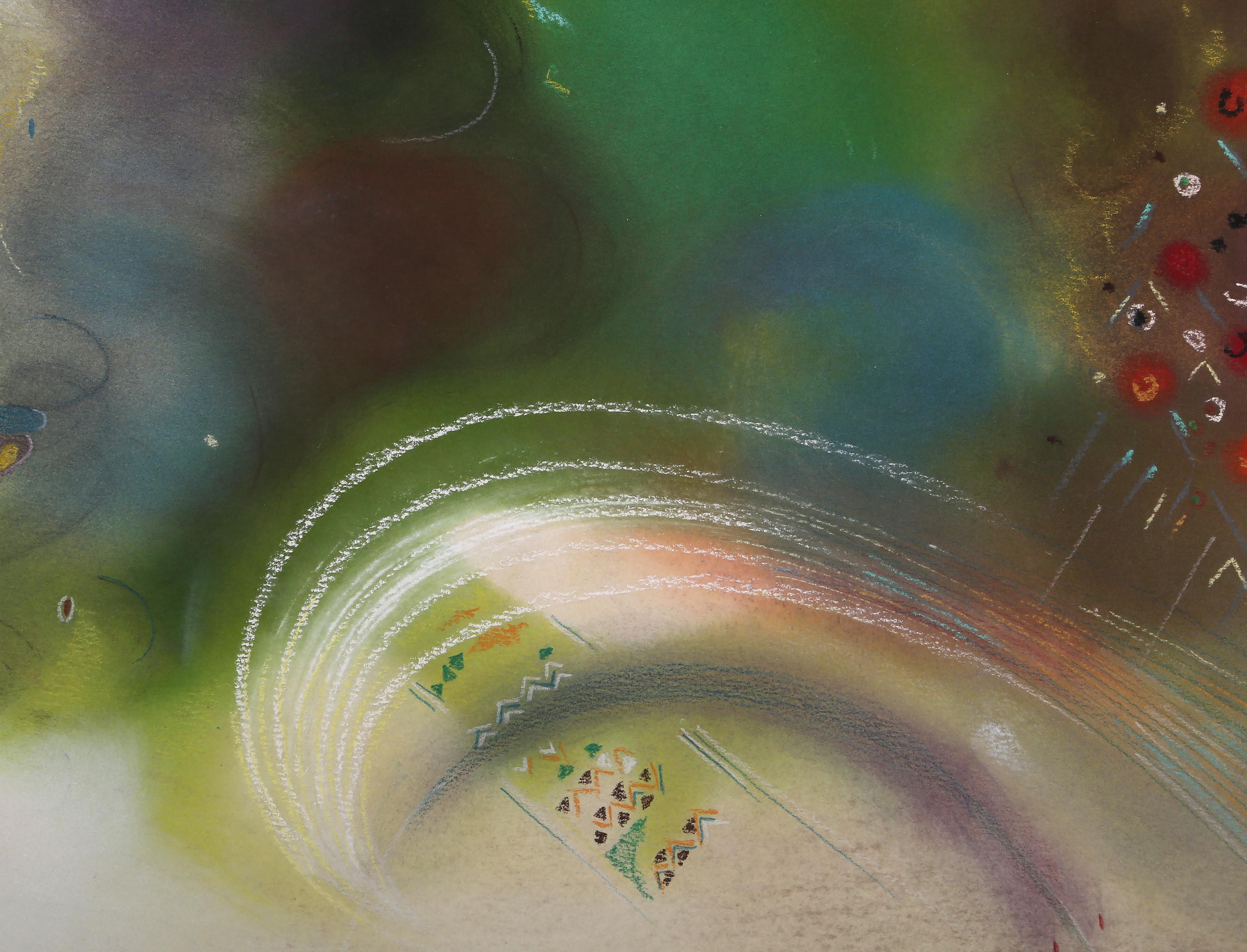 Green Symphony, Abstract Expressionist Pastel Drawing by Souleymane Keita For Sale 2