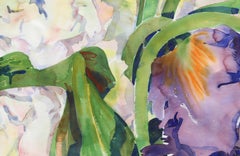 Grande aquarelle florale colorée Spring Bloom de Gary Bukovnik
