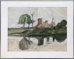 Ruinas del castillo de Goodrich, pintura gouache expresionista abstracta de Robert The
