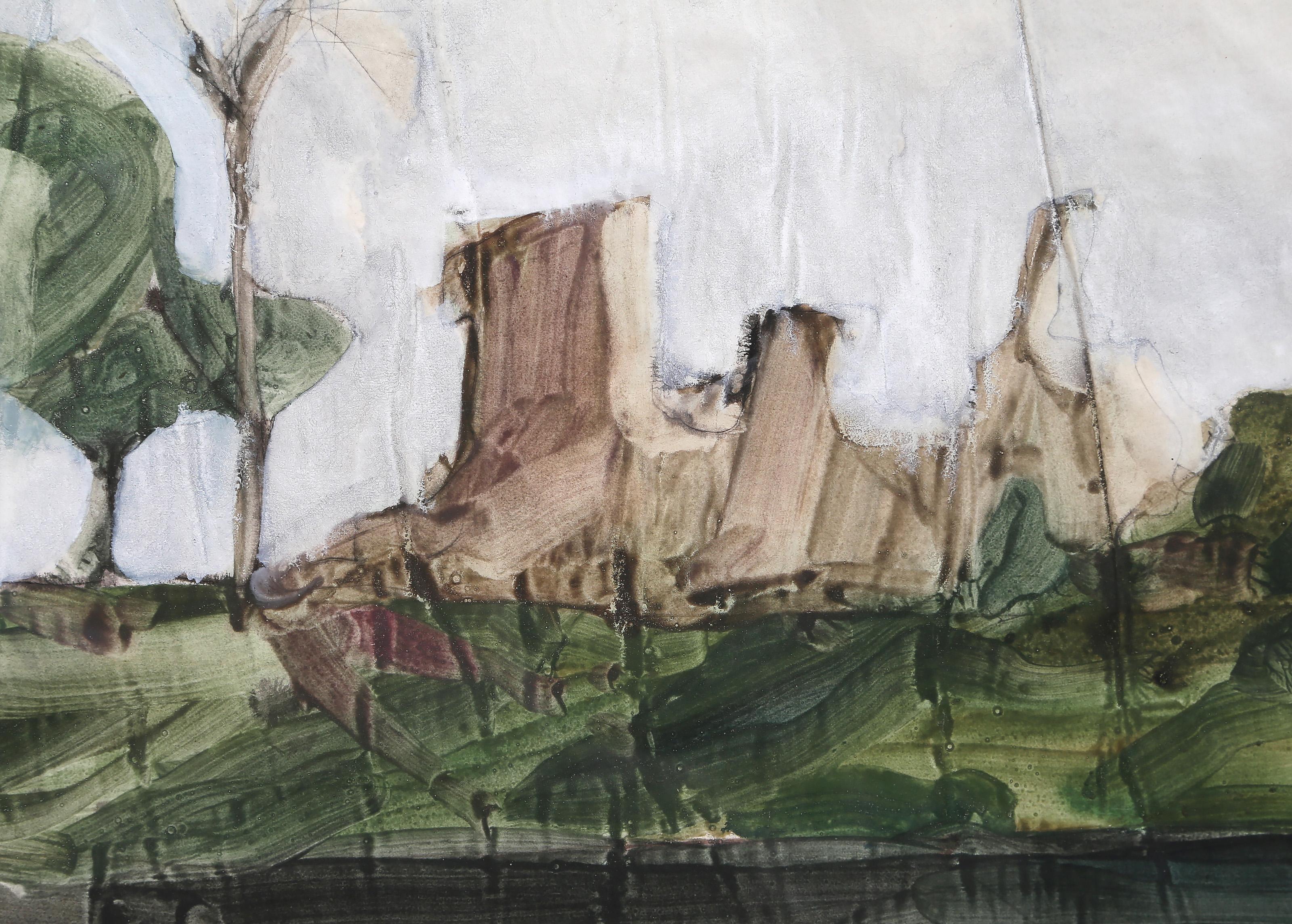 Goodrich Castle Ruins, Impressionist Gouache Painting by Robert Andrew Parker For Sale 1