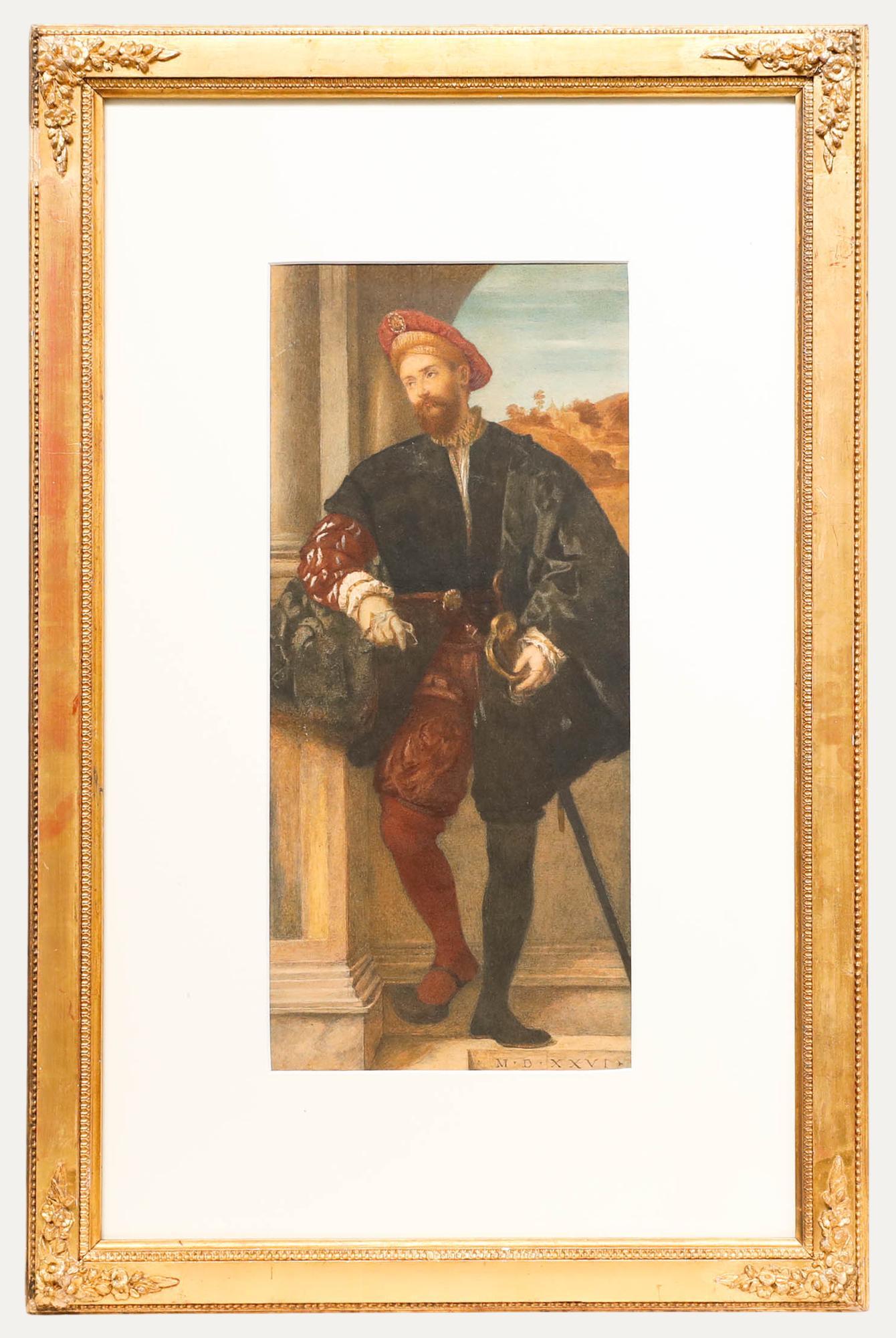 D'après Moretto - Aquarelle italienne du XIXe siècle, Portrait d'un homme